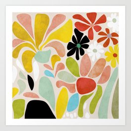 floral shapes retro Art Print