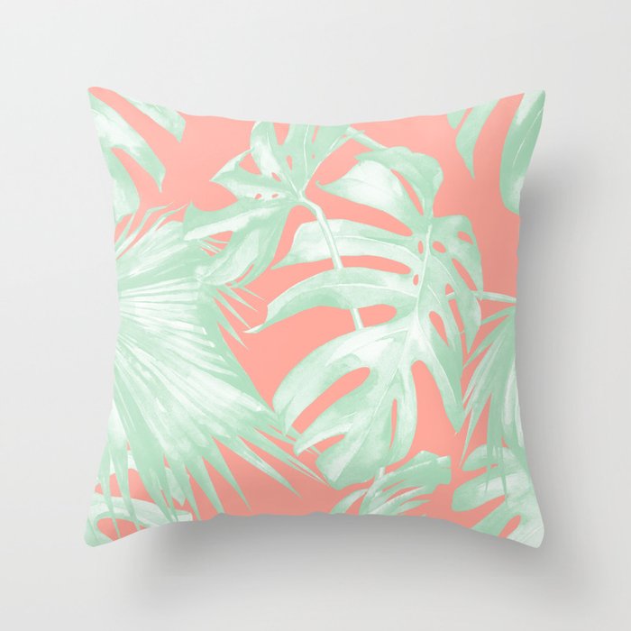 Island Love Coral Pink Light Green Throw Pillow by Simple Luxe by Nature Magick Society6