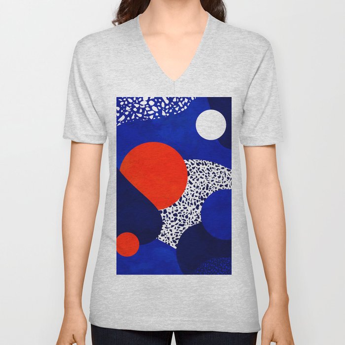 Terrazzo galaxy blue night white red V Neck T Shirt