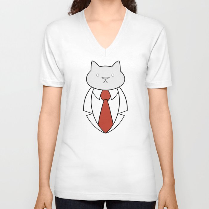 Business Cat V Neck T Shirt