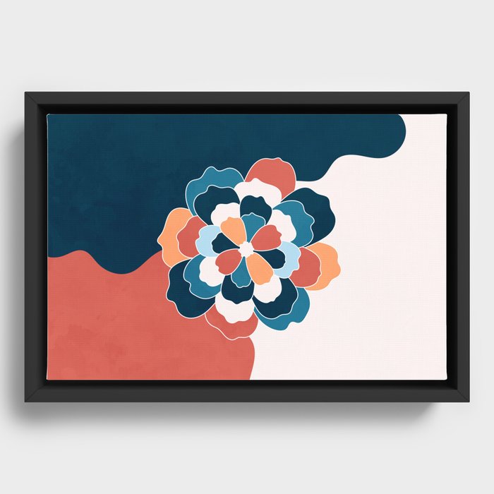 Flower Blooming and Blossoming Colorful Minimalist Abstract Nature Art In Modern Contemporary Color Palette Framed Canvas