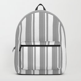 [ Thumbnail: White and Dark Gray Colored Striped Pattern Backpack ]