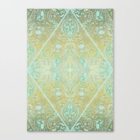 Mint & Gold Effect Diamond Doodle Pattern Canvas Print