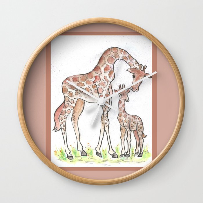 Giraffe and Her Calf Wall Clock