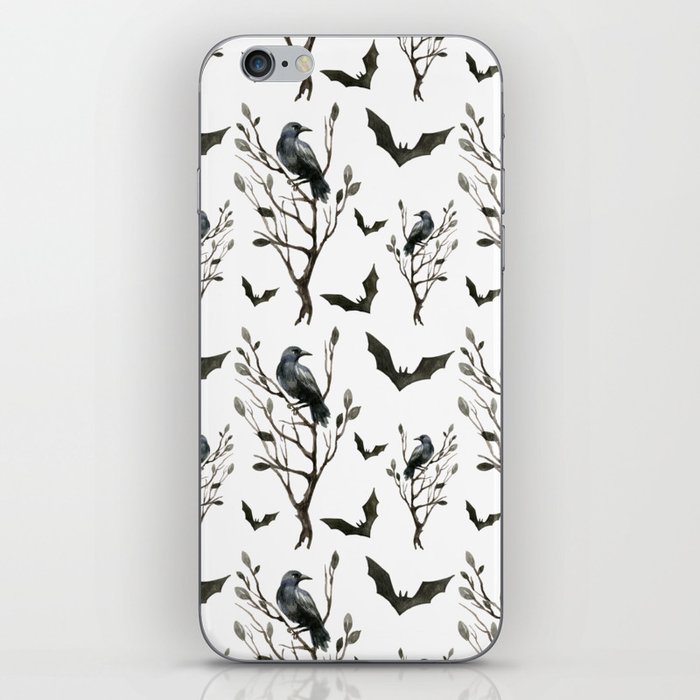 Happy Halloween pattern with hollow trees, ravens and bats iPhone Skin