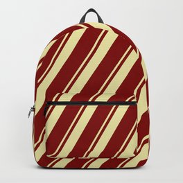 [ Thumbnail: Maroon & Pale Goldenrod Colored Lines Pattern Backpack ]