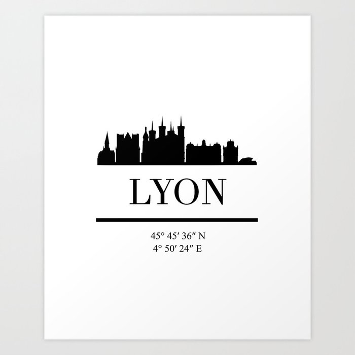 LYON FRANCE BLACK SILHOUETTE SKYLINE ART Art Print
