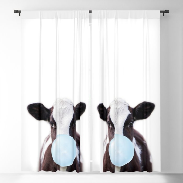 Baby Cow Blowing Blue Bubble Gum, Baby Boy, Nursery, Art For kids, Baby Animals Art Print by Synplus Blackout Curtain