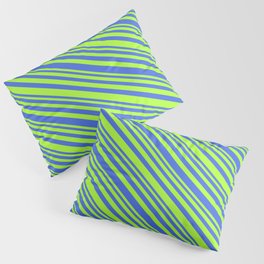 [ Thumbnail: Light Green & Royal Blue Colored Lines/Stripes Pattern Pillow Sham ]