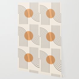 Geometric Lines in Black and Beige 14 (Rainbow and Sun Abstraction) Wallpaper