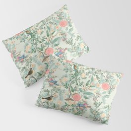 Chinoiserie Mint Green Pink Fresco Floral Garden Oriental Botanical  Pillow Sham