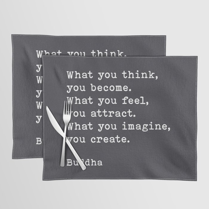 What You Think You Become, Buddha Quote, on Black Handmade Paper Placemat