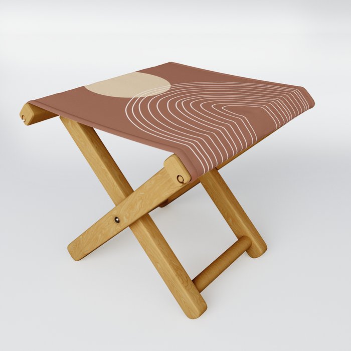 Hand drawn Geometric Lines in Terracotta and Beige Folding Stool