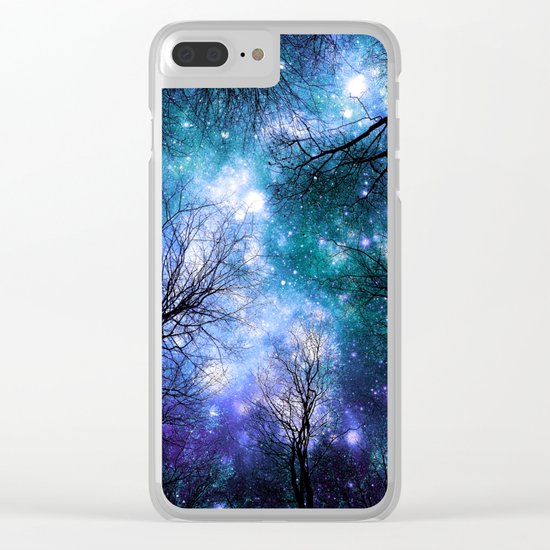 Black Trees Teal Violet Space Clear iPhone Case