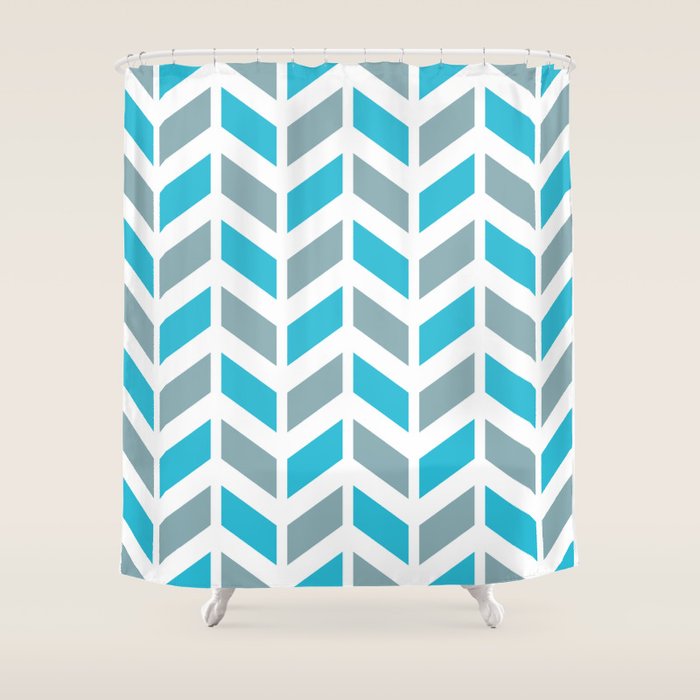 Blue Gray And White Chevron Pattern Shower Curtain By