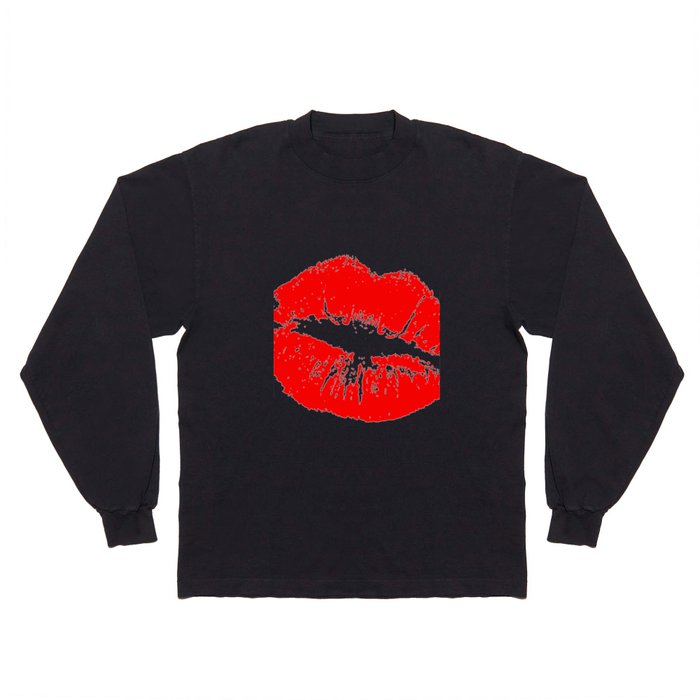 Red Sexy Lips Kiss Print Clipart Illustration Long Sleeve T Shirt