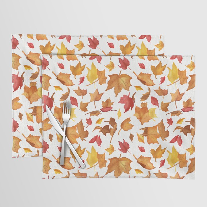 Fallen Autumn Leaves in White Placemat