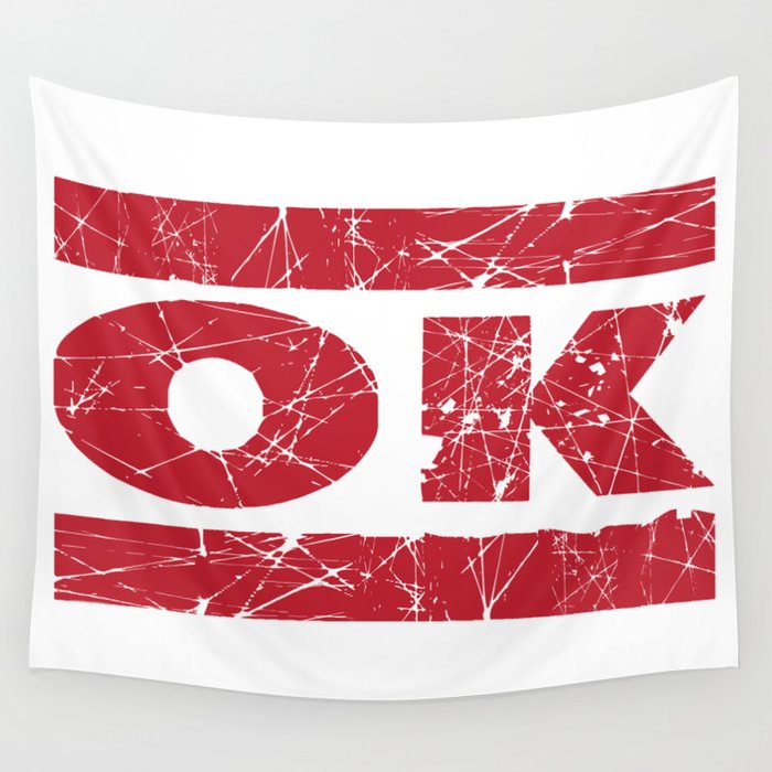 OK Red Ink Stamp Wall Tapestry