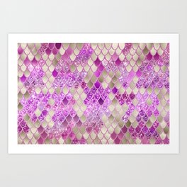 Gold Pink Mermaid Scales Glam #1 (Faux Glitter) #decor #art #society6 Art Print