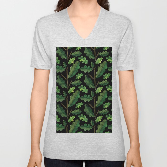 Forest green lime black watercolor oak leaves V Neck T Shirt