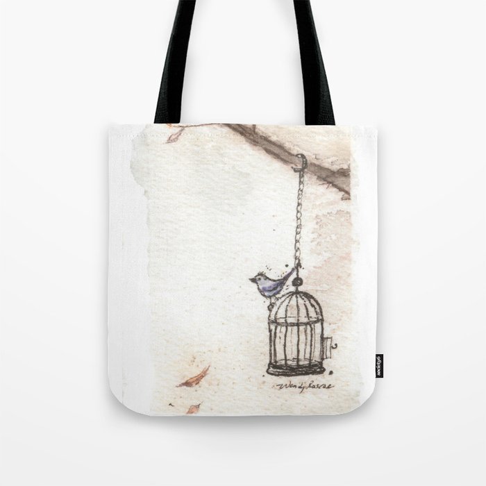 Bird Sitting on Cage Tote Bag