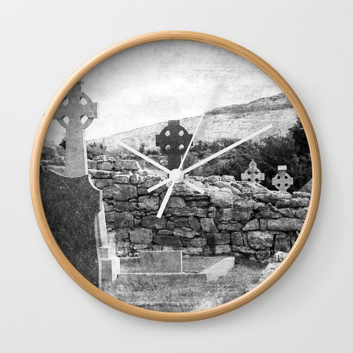 Halloween Graveyard | Horror | Black and White Cemetery | Gothic Graves | Wall Clock
