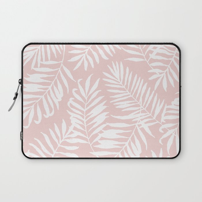 Tropical Palm Leaves - Pink & White Palm Leaf Pattern Laptop Sleeve