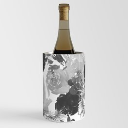 Elegant black gray white watercolor botanical flowers Wine Chiller