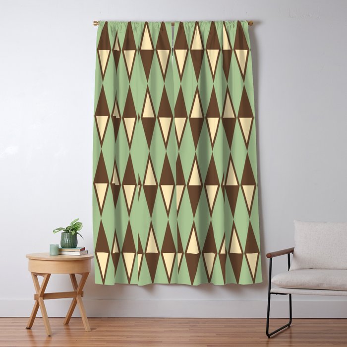 Mid Century Modern Diamond Sage Brown Cream 231 Blackout Curtain