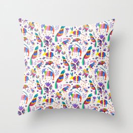 Otomi animals and flowers colorful Throw Pillow