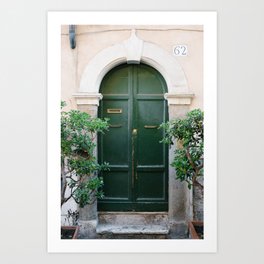 Trastevere Rome Green front door | Italy travel art print | Pastel pink house Art Print