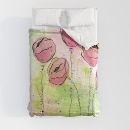 Pink and Green Splotch Flowers Comforter
