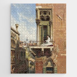 Ludwig Passini - Anna Passini on the balcony of the Palazzo Priuli in Venice Jigsaw Puzzle