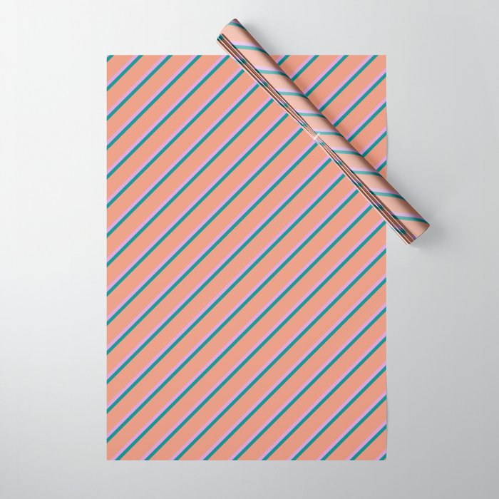 Dark Salmon, Plum, and Dark Cyan Colored Lines/Stripes Pattern Wrapping Paper