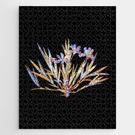Floral Dwarf Crested Iris Mosaic on Black Jigsaw Puzzle