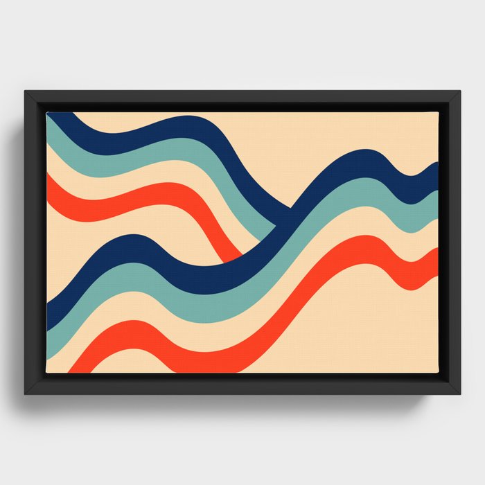 Minimalist Mid-century Abstract Art Retro Colors 70s 80s Curvy Waves Vintage Stripes Framed Canvas