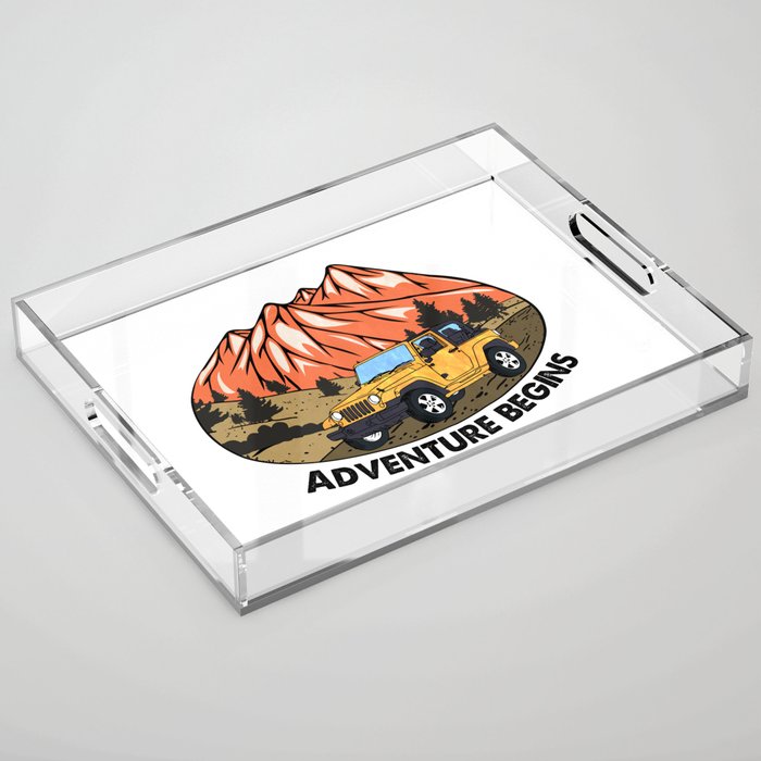 Adventure begins Camping Graphic Design Acrylic Tray