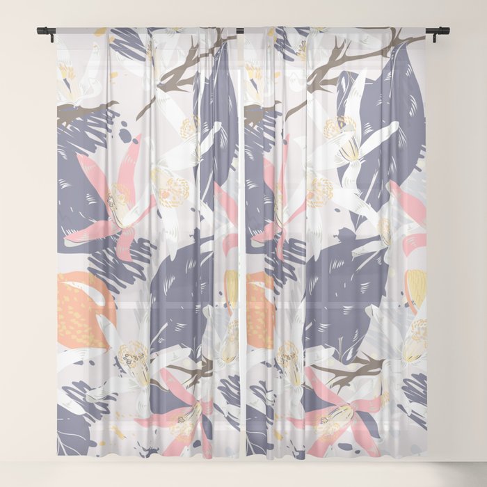 Tropical Lemons Trendy Print Sheer Curtain By Fleurdesign Society6