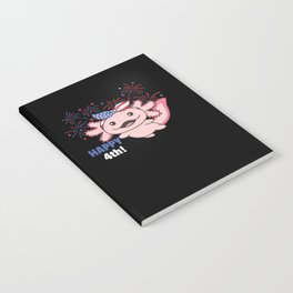 Happy 4th Cute Axolotl With Fireworks America Notebook