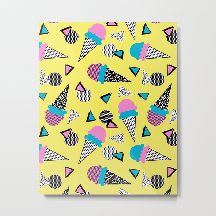 Cruncher - memphis throwback ice cream cone desert 1980s 80s style retro geometric neon pop art Metal Print