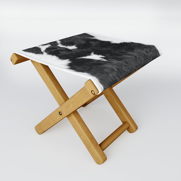 Luxe Animal Print Cowhide in Black and White Folding Stool