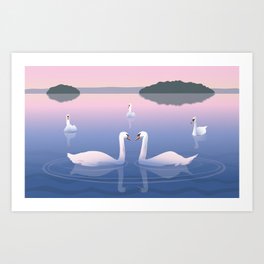 Swimming Swans on the Lake Art Print