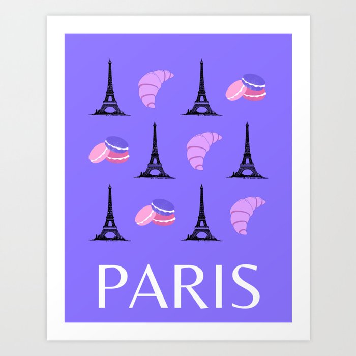 Paris Eiffel Tower Retro Modern Purple Lilac Art Decor Illustration  Art Print