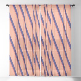 [ Thumbnail: Midnight Blue, Red, and Light Salmon Colored Lines Pattern Sheer Curtain ]