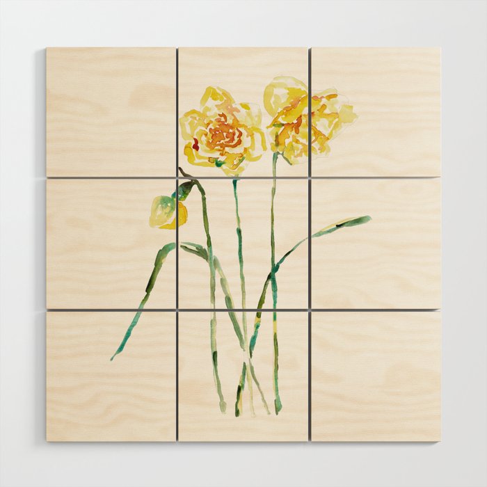 Narcissus flower Daffodil Painting Abstract Watercolor Wood Wall Art