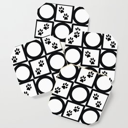Black and White Geometric Paw Pattern Coaster