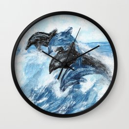 Dolphins Surfing Wall Clock