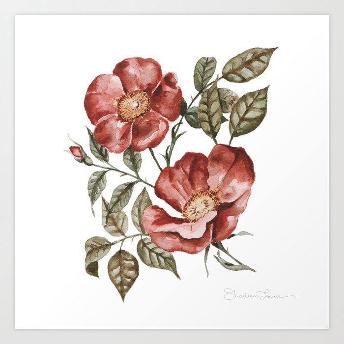 Red Floral Painting Art Print