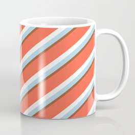 [ Thumbnail: Red, Mint Cream, Light Blue, and Sienna Colored Lines/Stripes Pattern Coffee Mug ]