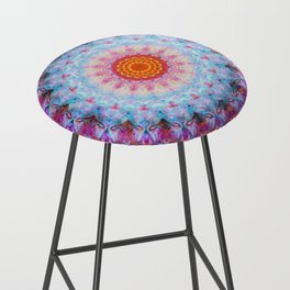 Feather Light Pink and Aqua Mandala Art by Sharon Cummings Bar Stool